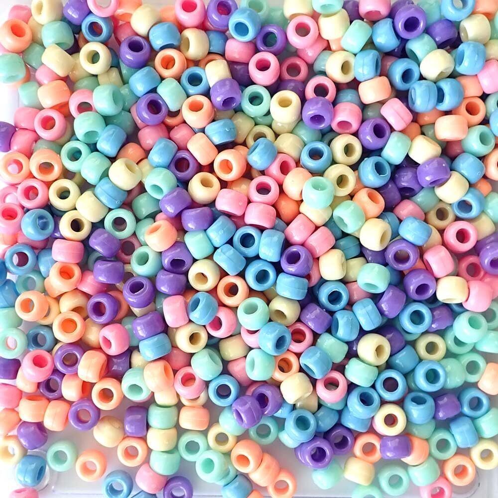 2462 Bright Pastel Opaque Mix Pony Beads, Made in USA, 6 x 9mm, Plastic